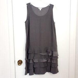 Garnet Hill Grey Silk Ruffle Hem Shift Dress